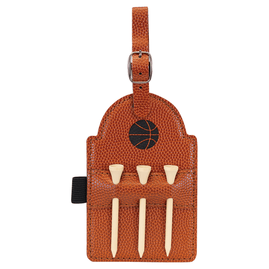 Basketball Engravable Leatherette Golf Bag Tag with 3 Wooden Tees - 5" x 3 1/4"