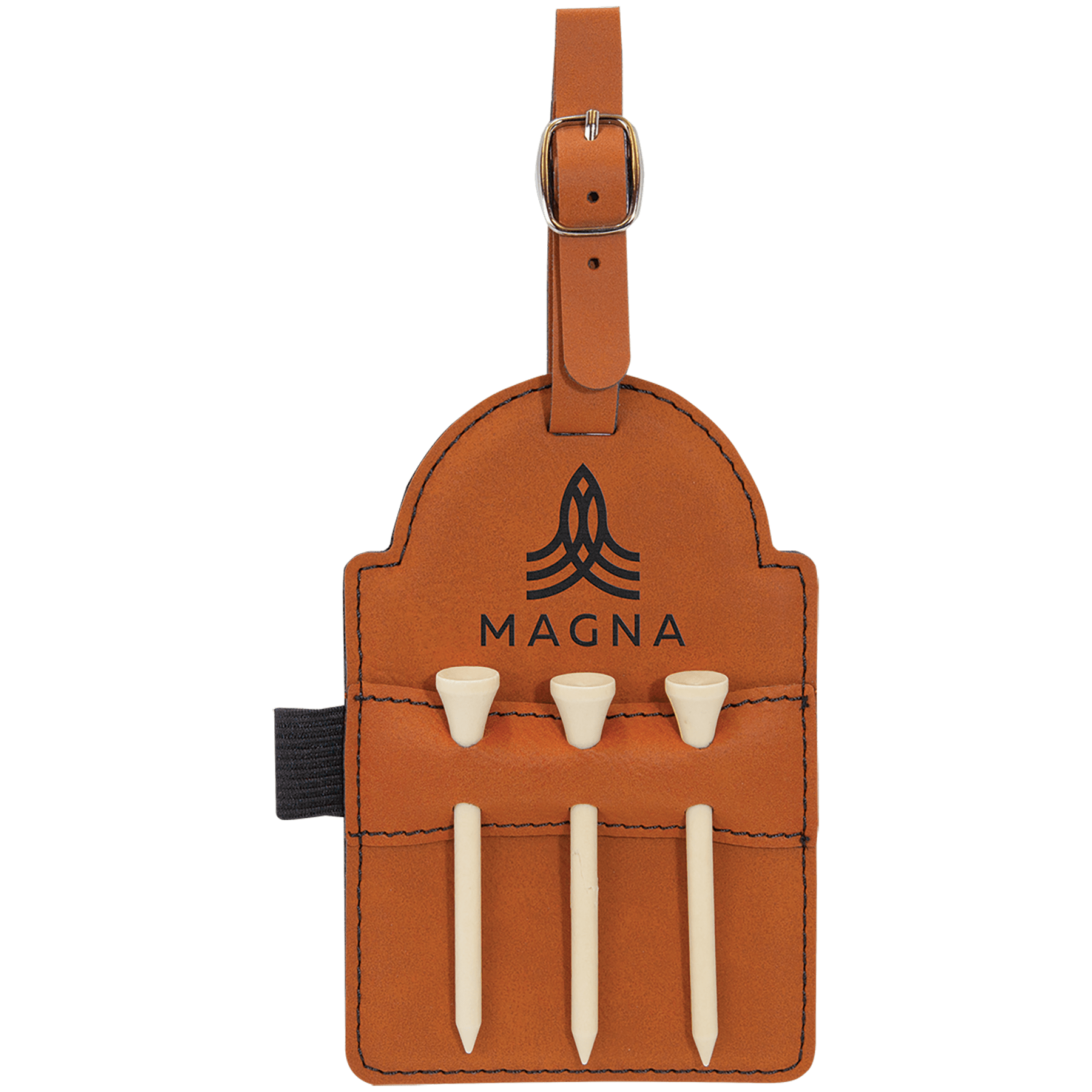 Rawhide Engravable Leatherette Golf Bag Tag with 3 Wooden Tees - 5" x 3 1/4"