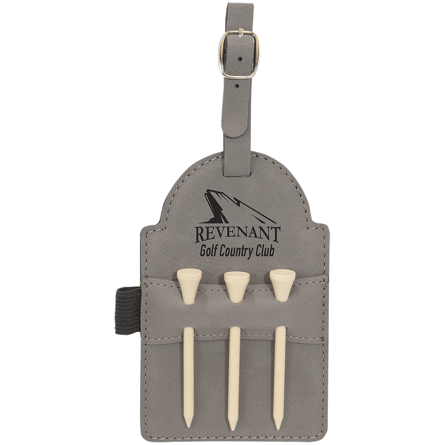 5" x 3 1/4" Gray Laserable Leatherette Golf Bag Tag with 3 Wooden Tees