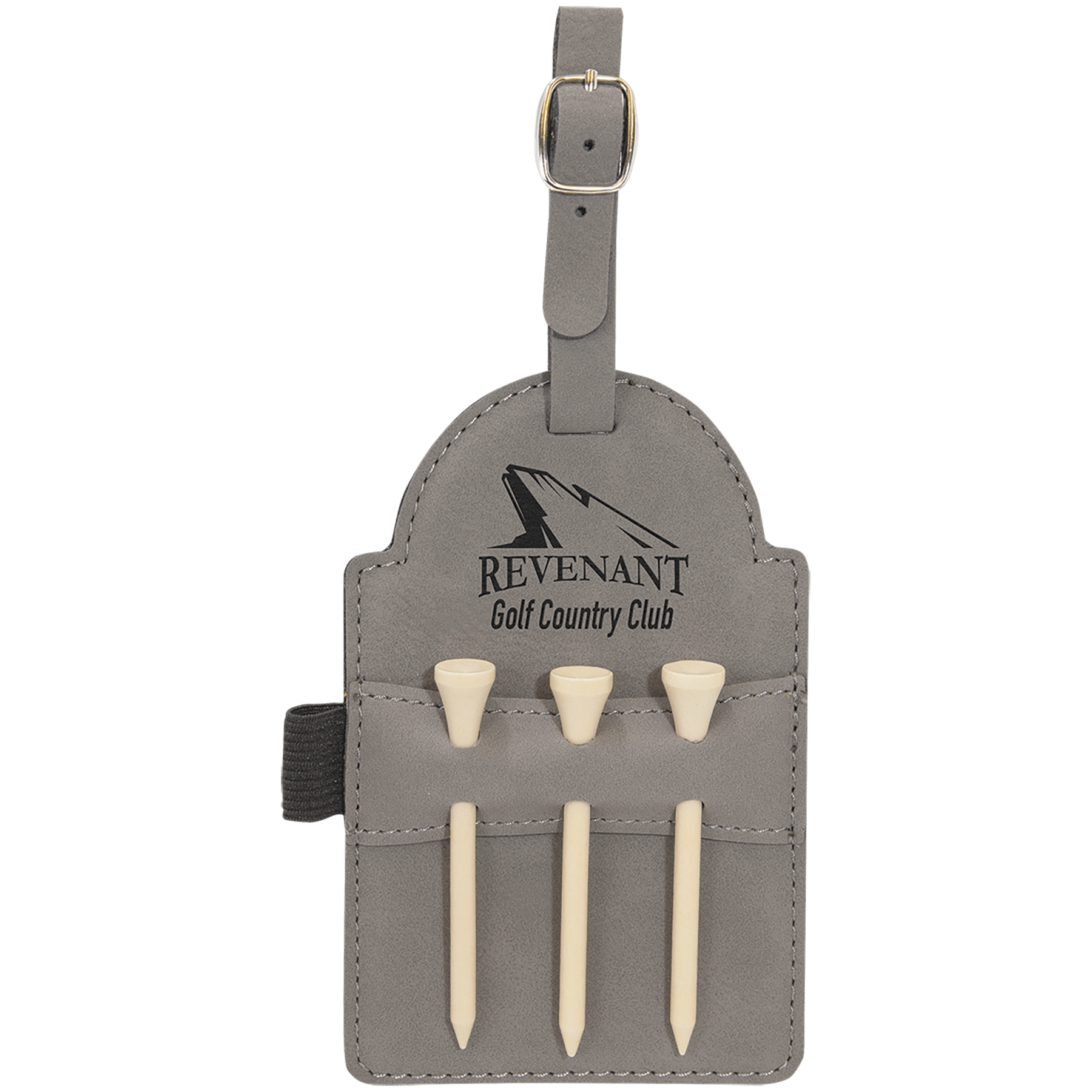 5" x 3 1/4" Gray Laserable Leatherette Golf Bag Tag with 3 Wooden Tees