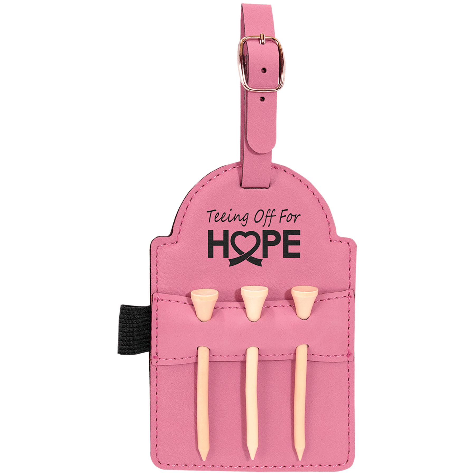 Pink Engravable Leatherette Golf Bag Tag with 3 Wooden Tees - 5" x 3 1/4"
