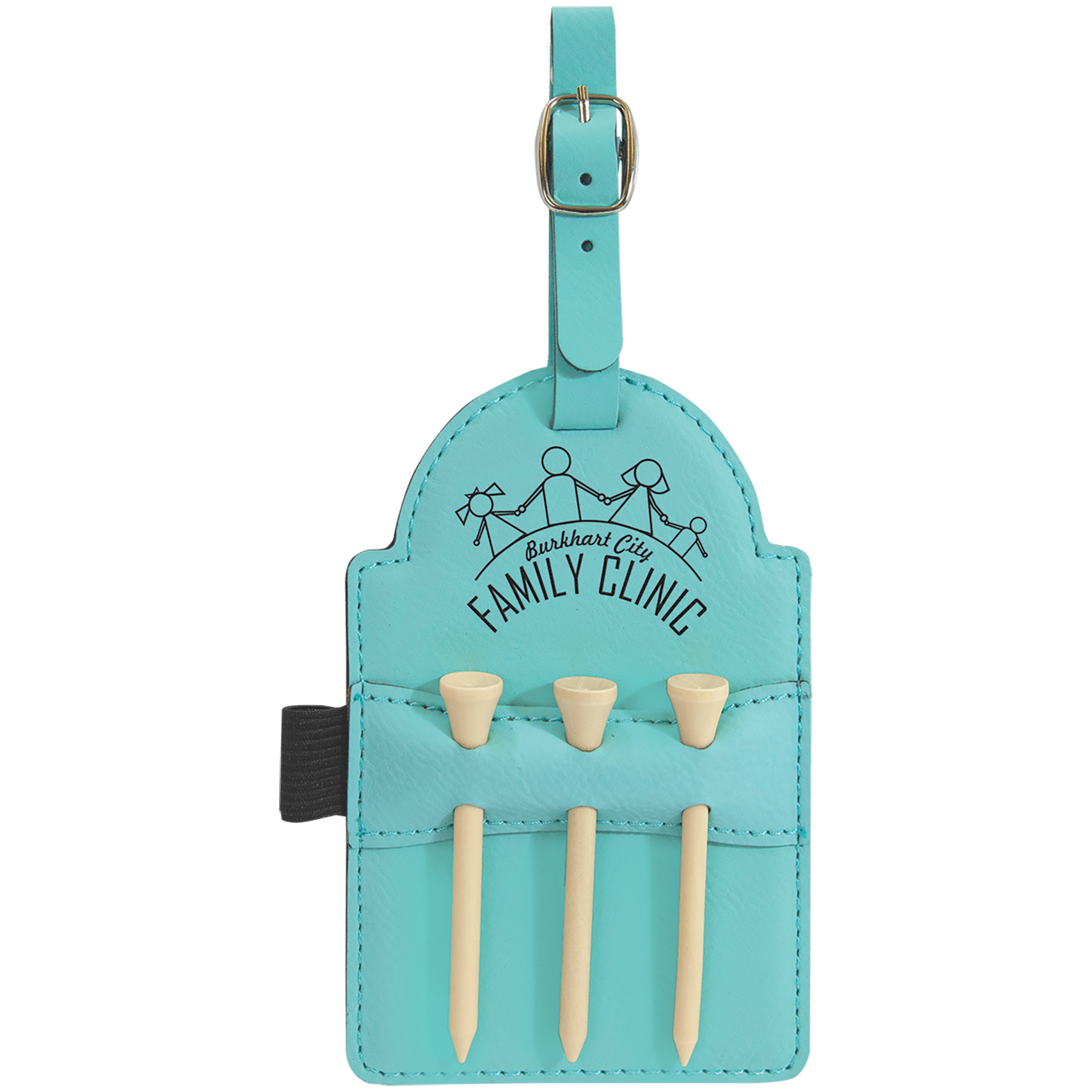 Teal Engravable Leatherette Golf Bag Tag with 3 Wooden Tees - 5" x 3 1/4"