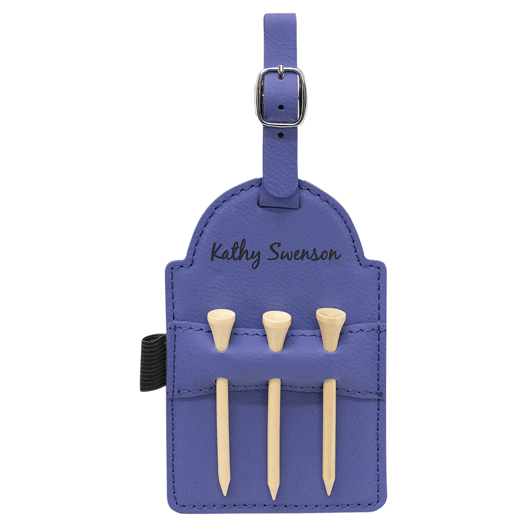 Purple Engravable Leatherette Golf Bag Tag with 3 Wooden Tees - 5" x 3 1/4"