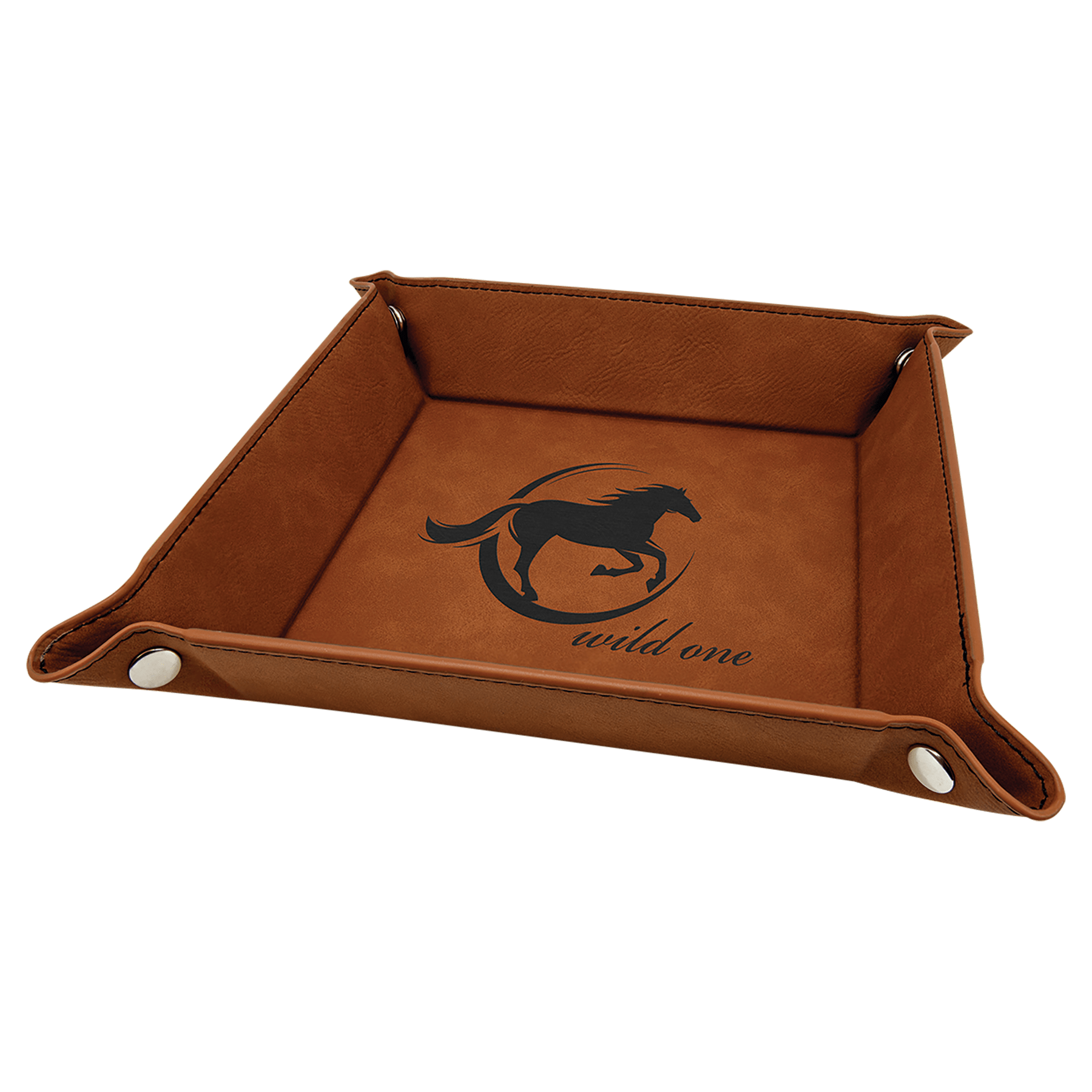 Rawhide Engravable Leatherette Snap Up Tray with Silver Snaps - 6" x 6"
