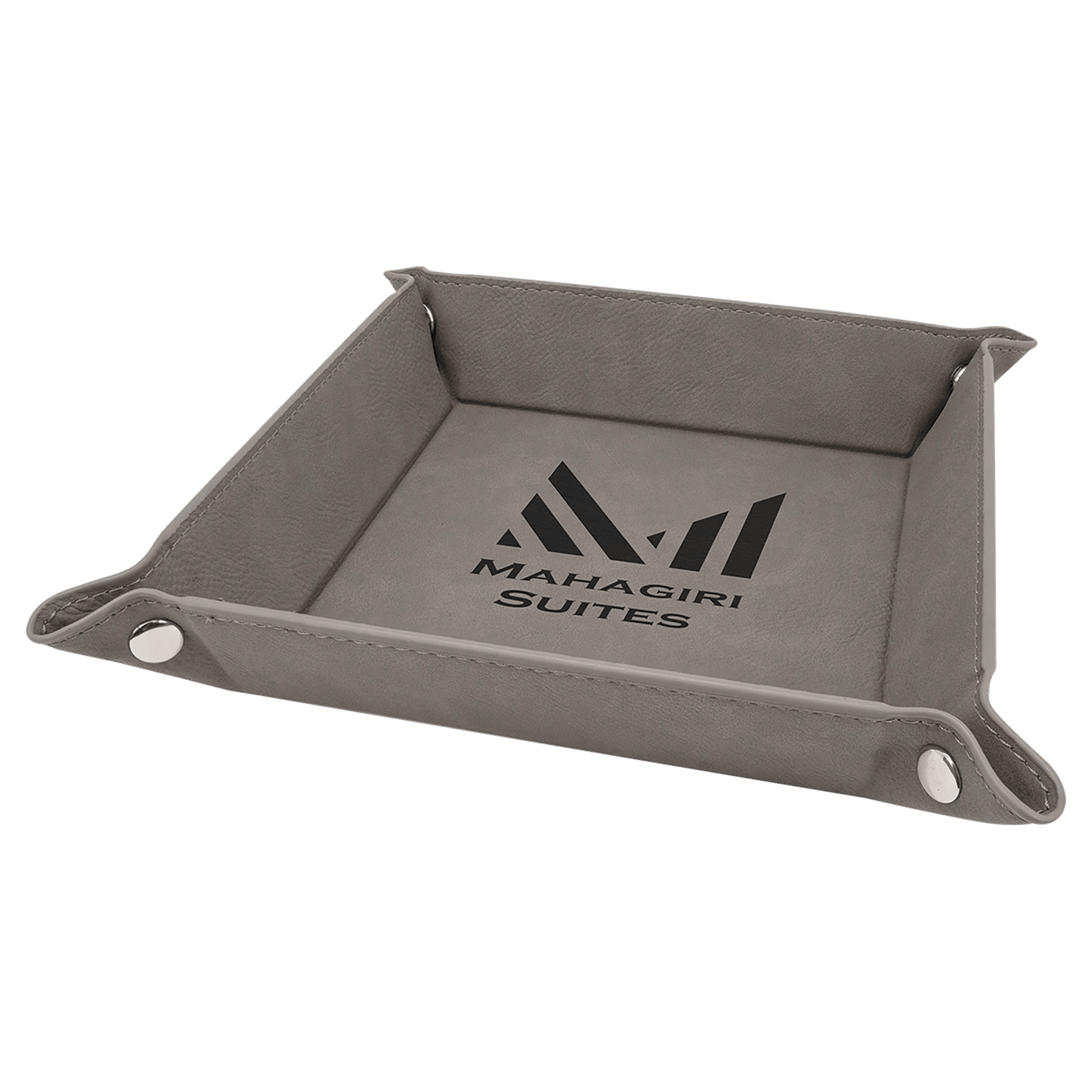 Gray Engravable Leatherette Snap Up Tray with Silver Snaps - 6" x 6"