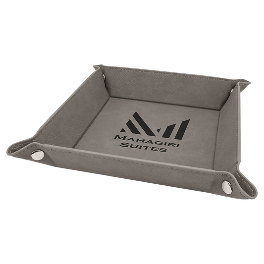 6" x 6" Gray Laserable Leatherette Snap Up Tray with Silver Snaps