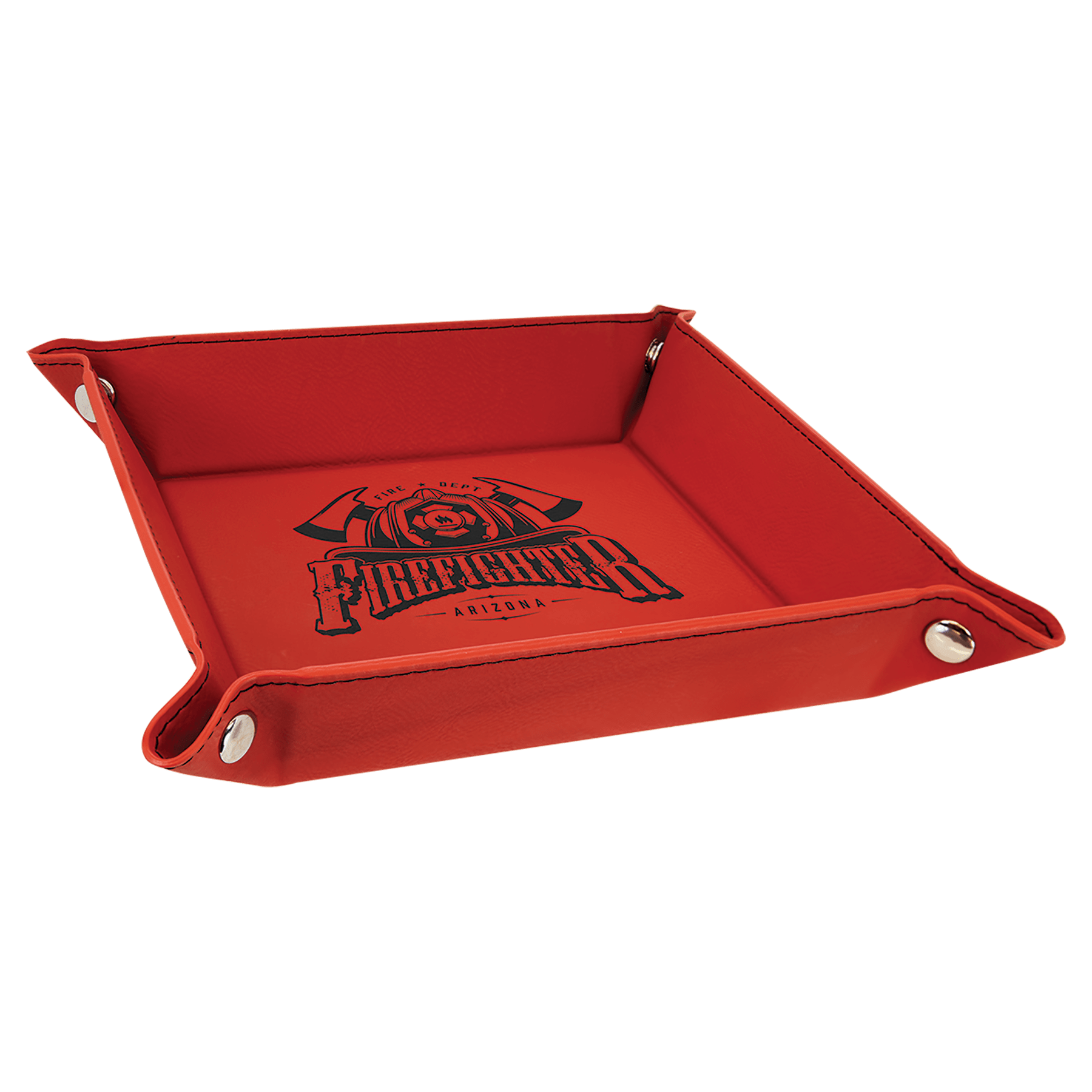 Red Engravable Leatherette Snap Up Tray with Silver Snaps - 6" x 6"
