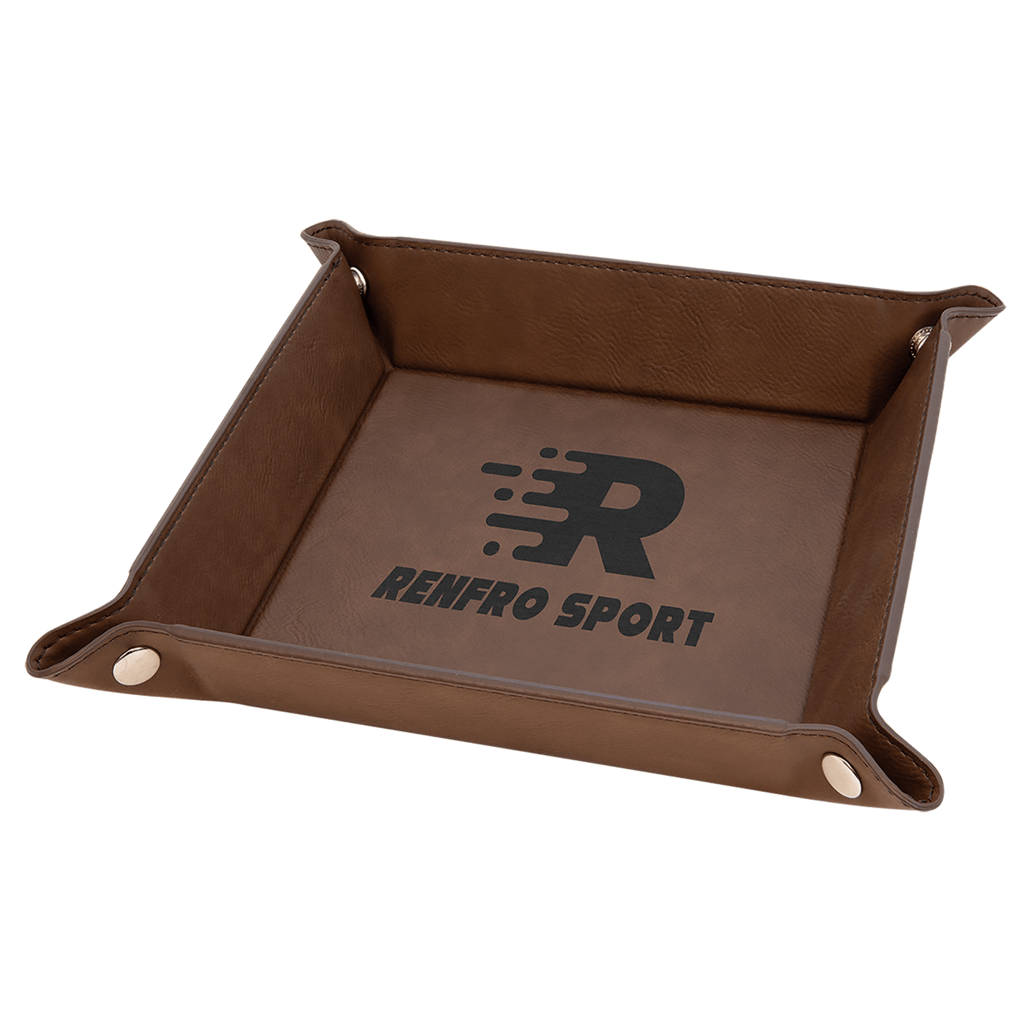 Dark Brown Engravable Leatherette Snap Up Tray with Silver Snaps - 6" x 6"