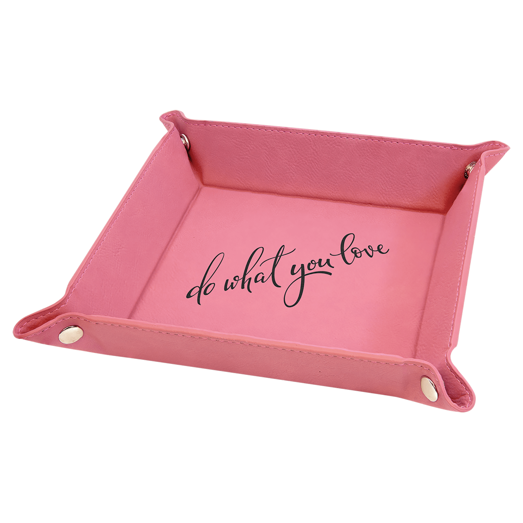 Pink Engravable Leatherette Snap Up Tray with Silver Snaps - 6" x 6"