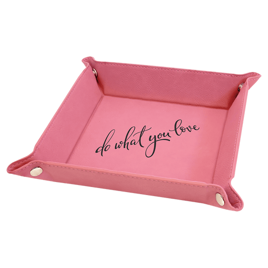 6" x 6" Pink Laserable Leatherette Snap Up Tray with Silver Snaps