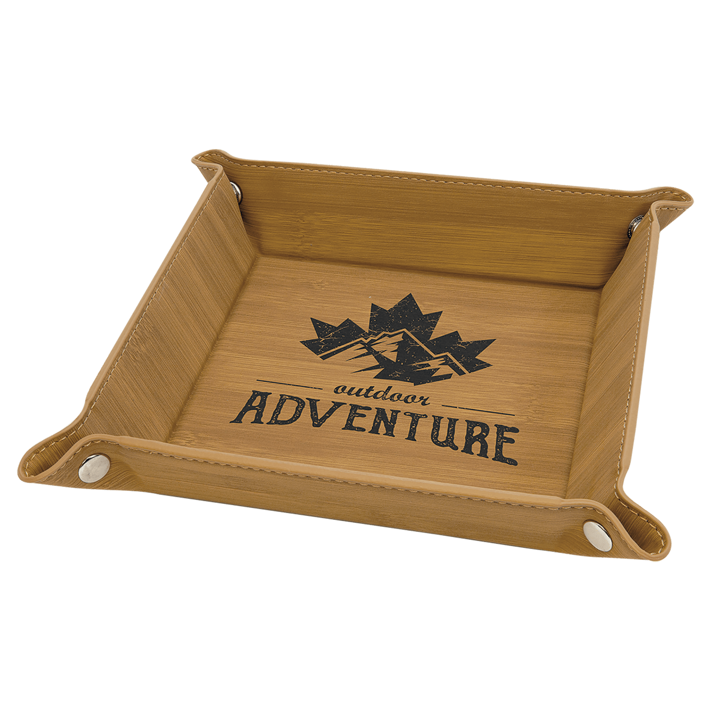 Bamboo Engravable Leatherette Snap Up Tray with Silver Snaps - 6" x 6"