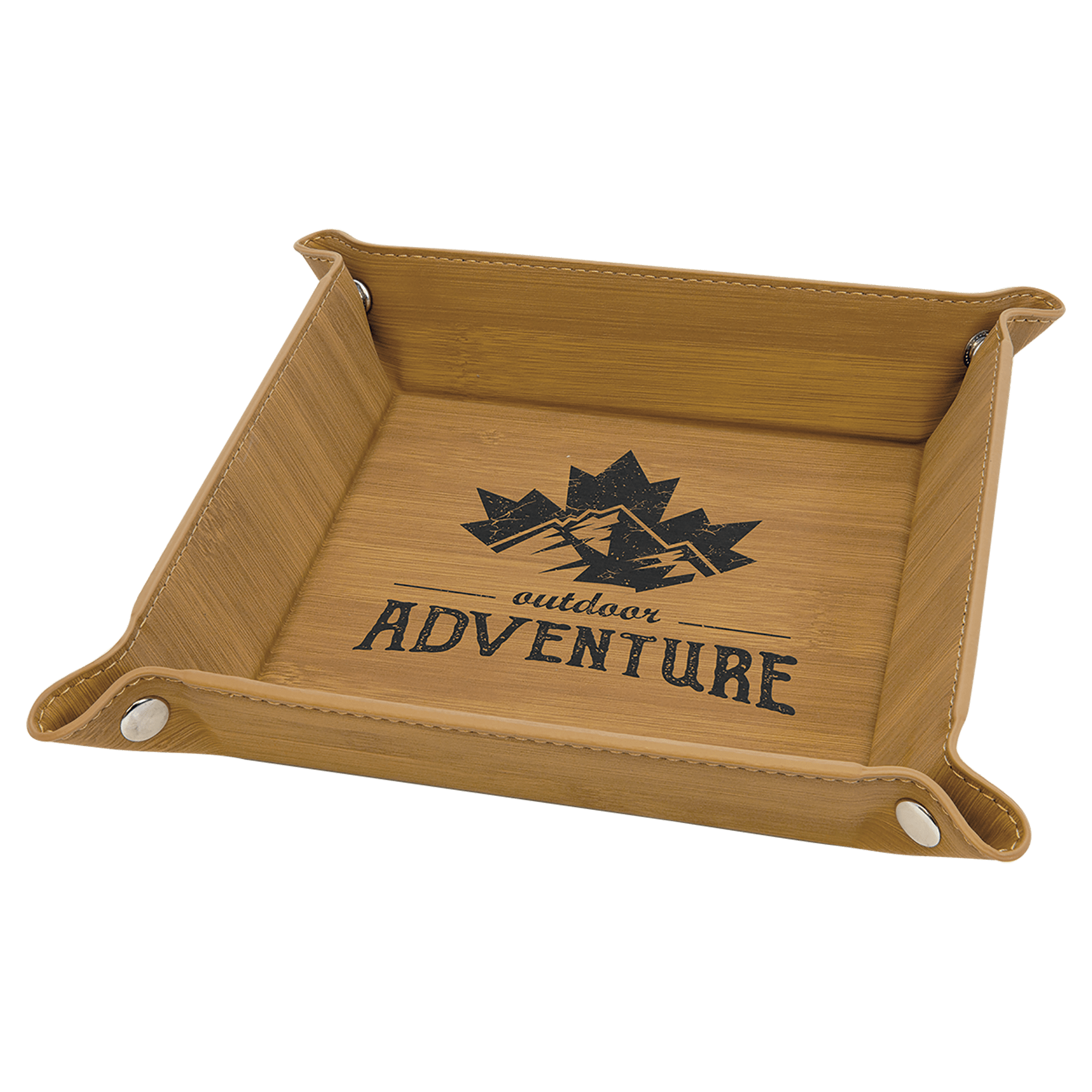 Bamboo Engravable Leatherette Snap Up Tray with Silver Snaps - 6" x 6"