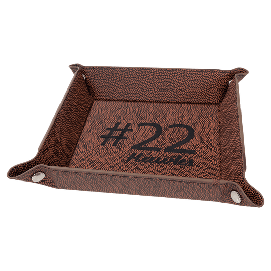 Football Engravable Leatherette Snap Up Tray with Silver Snaps - 6" x 6"