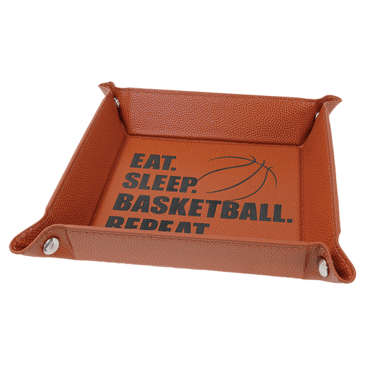 Basketball Engravable Leatherette Snap Up Tray with Silver Snaps - 6" x 6"