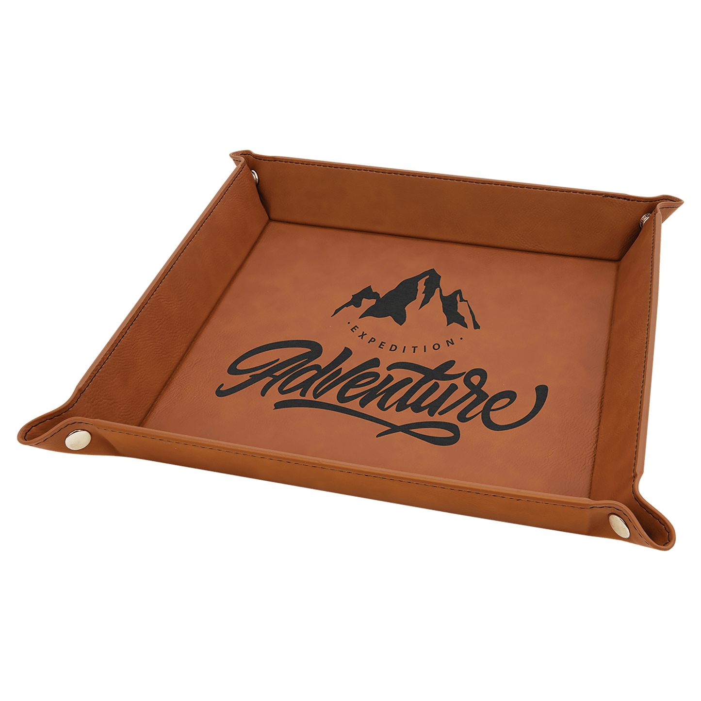 Rawhide Engravable Leatherette Snap Up Tray with Silver Snaps - 9" x 9"
