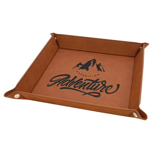 Rawhide Engravable Leatherette Snap Up Tray with Silver Snaps - 9" x 9"