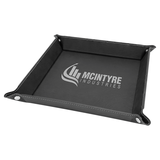 Black/Silver Engravable Leatherette Snap Up Tray with Silver Snaps - 9" x 9"