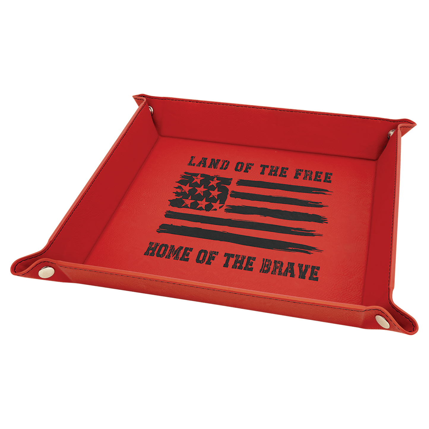 Red Engravable Leatherette Snap Up Tray with Silver Snaps - 9" x 9"