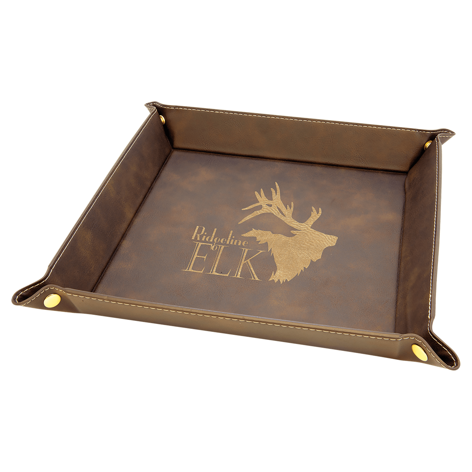 Rustic/Gold Engravable Leatherette Snap Up Tray with Gold Snaps - 9" x 9"