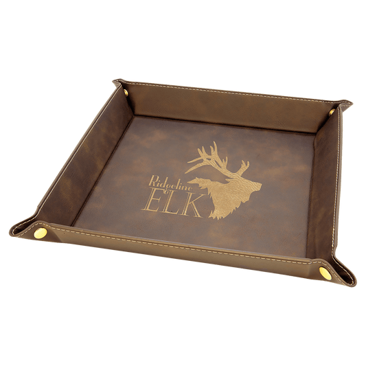 Rustic/Gold Engravable Leatherette Snap Up Tray with Gold Snaps - 9" x 9"
