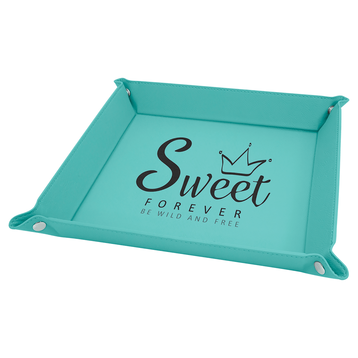 Teal Engravable Leatherette Snap Up Tray with Silver Snaps - 9" x 9"