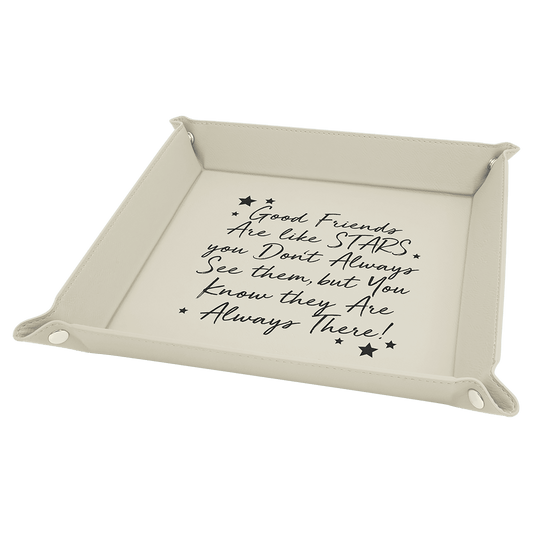White/Black Engravable Leatherette Snap Up Tray with Silver Snaps - 9" x 9"