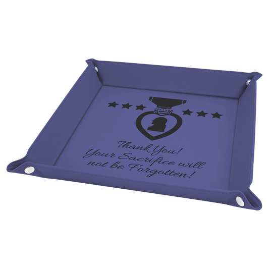 Purple Engravable Leatherette Snap Up Tray with Silver Snaps - 9" x 9"