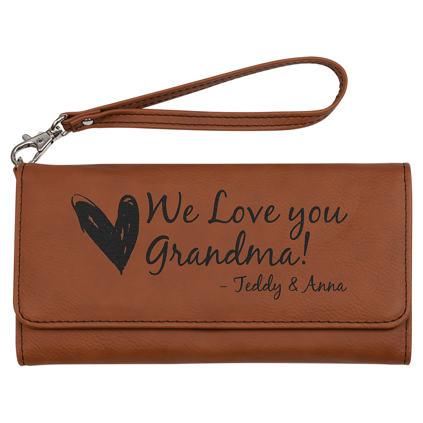Rawhide Engravable Leatherette Wallet with Strap - 7 1/2" x 4"