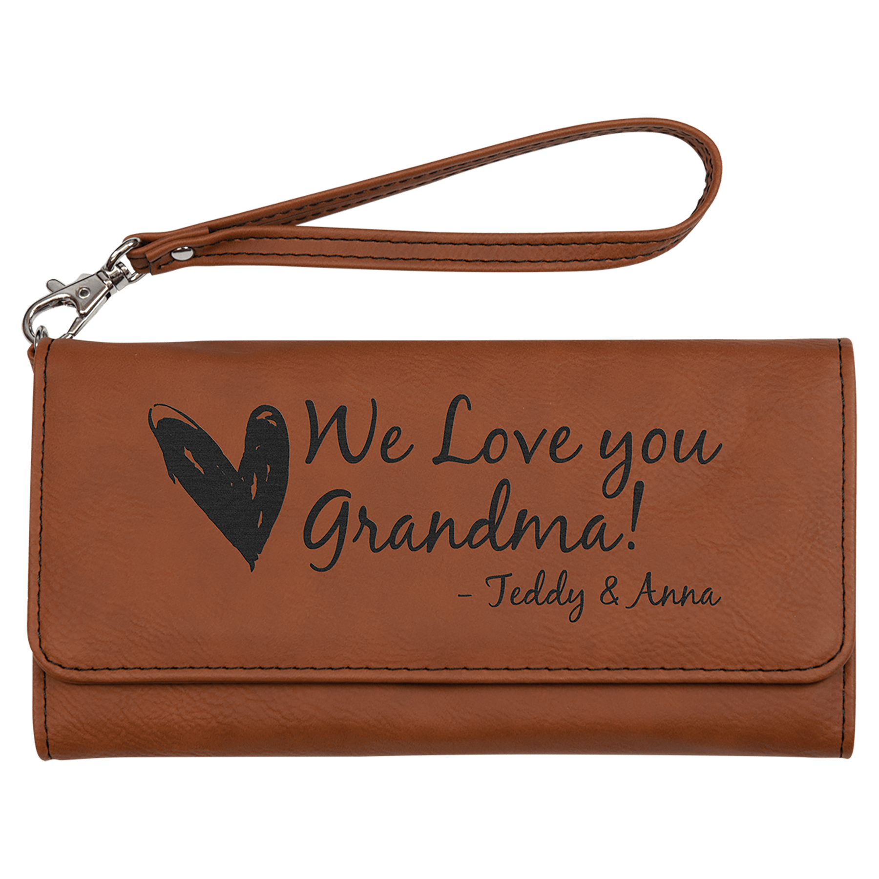 Rawhide Engravable Leatherette Wallet with Strap - 7 1/2" x 4"