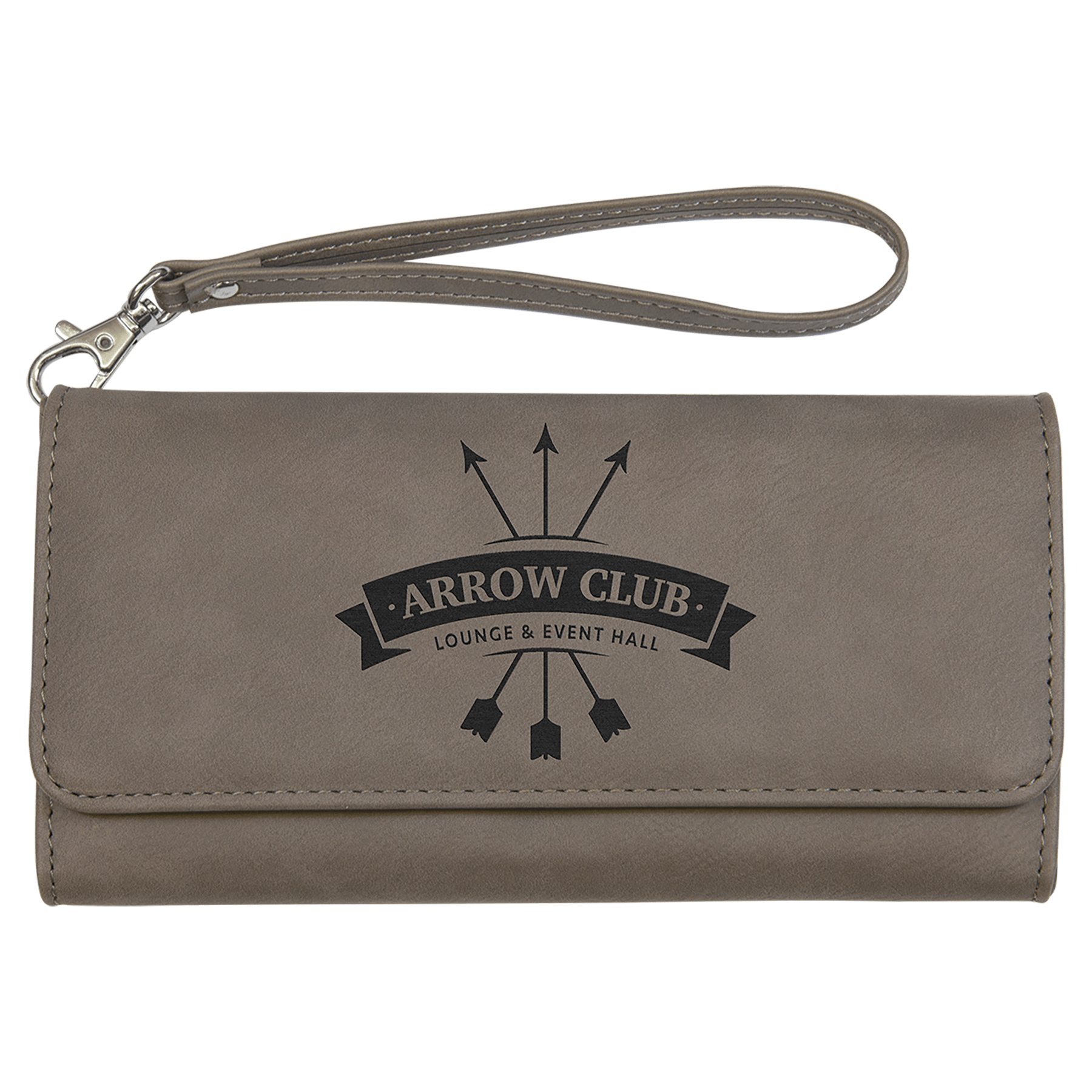 Gray Engravable Leatherette Wallet with Strap - 7 1/2" x 4"