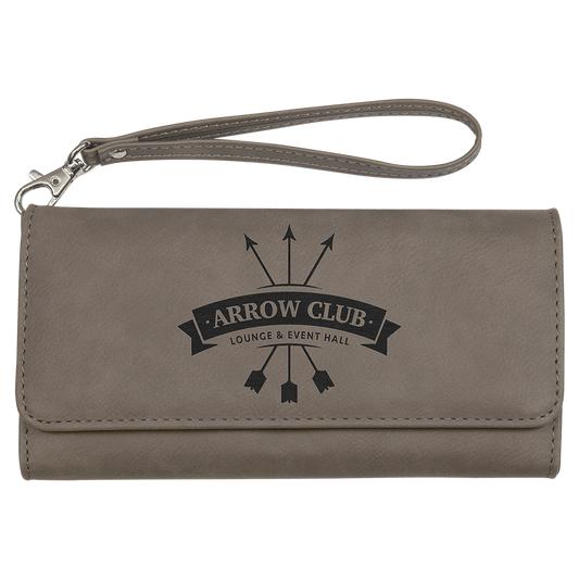 Gray Engravable Leatherette Wallet with Strap - 7 1/2" x 4"