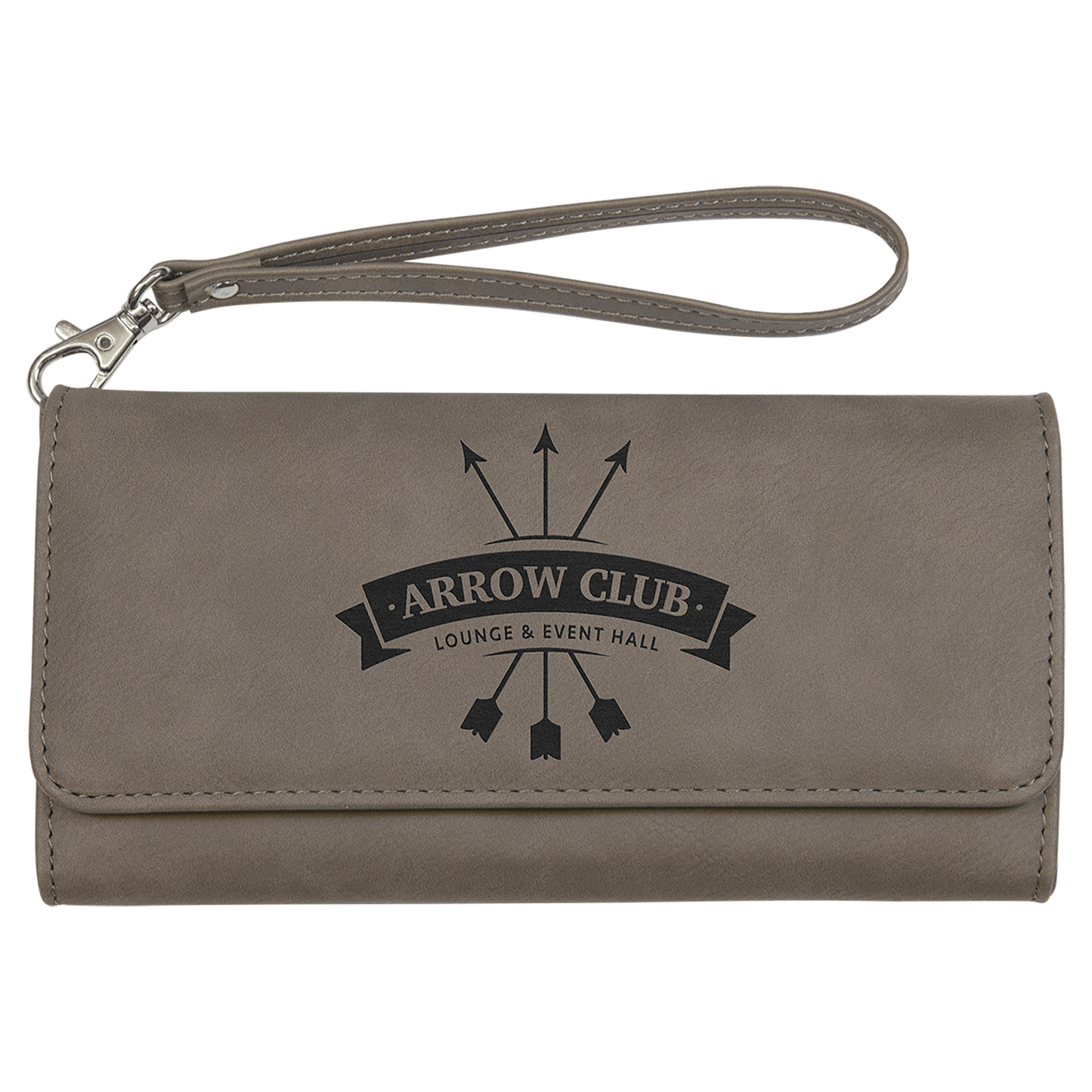 7 1/2" x 4" Gray Laserable Leatherette Wallet with Strap