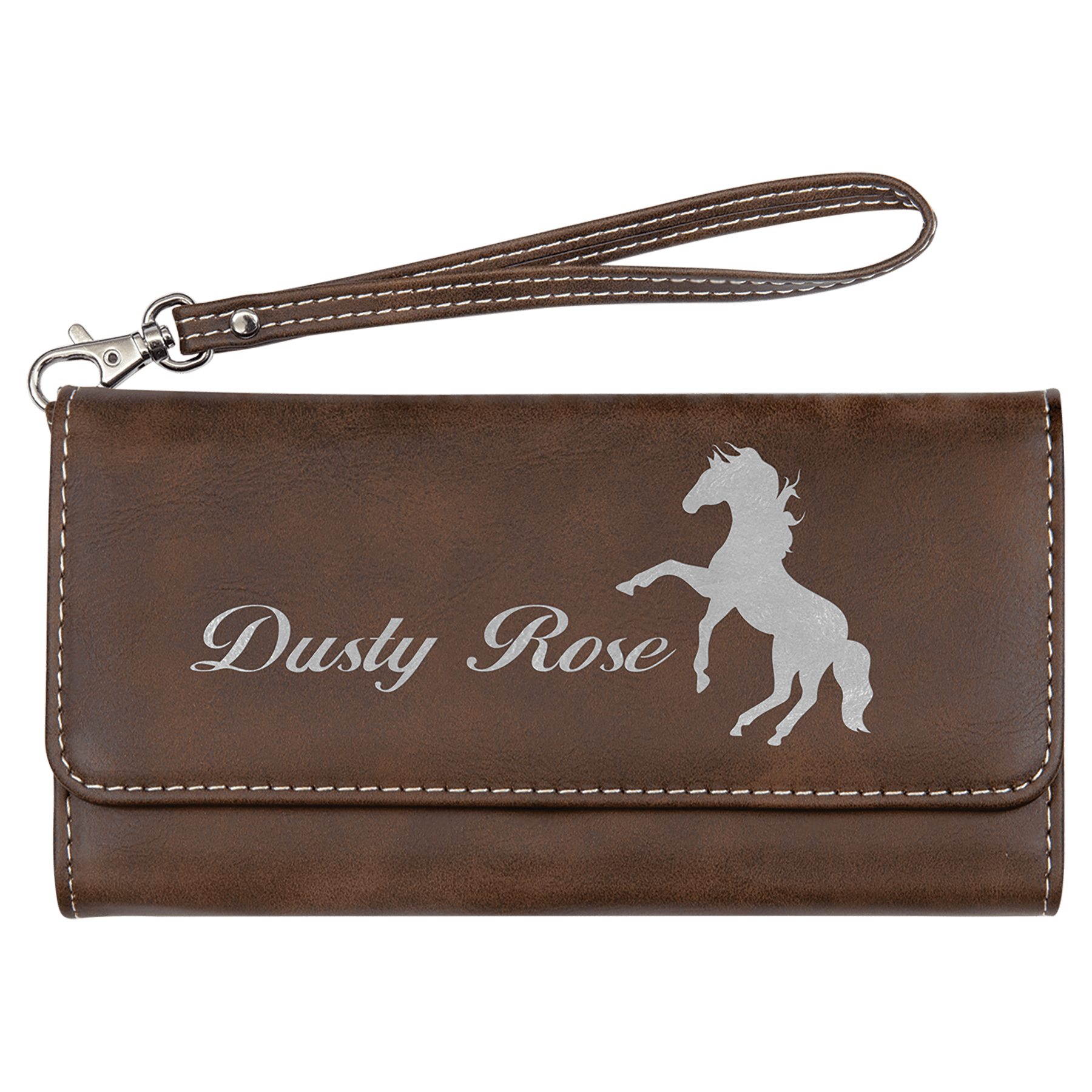 Rustic/Silver Engravable Leatherette Wallet with Strap - 7 1/2" x 4"