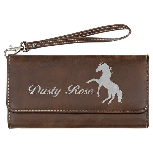 Rustic/Silver Engravable Leatherette Wallet with Strap - 7 1/2" x 4"