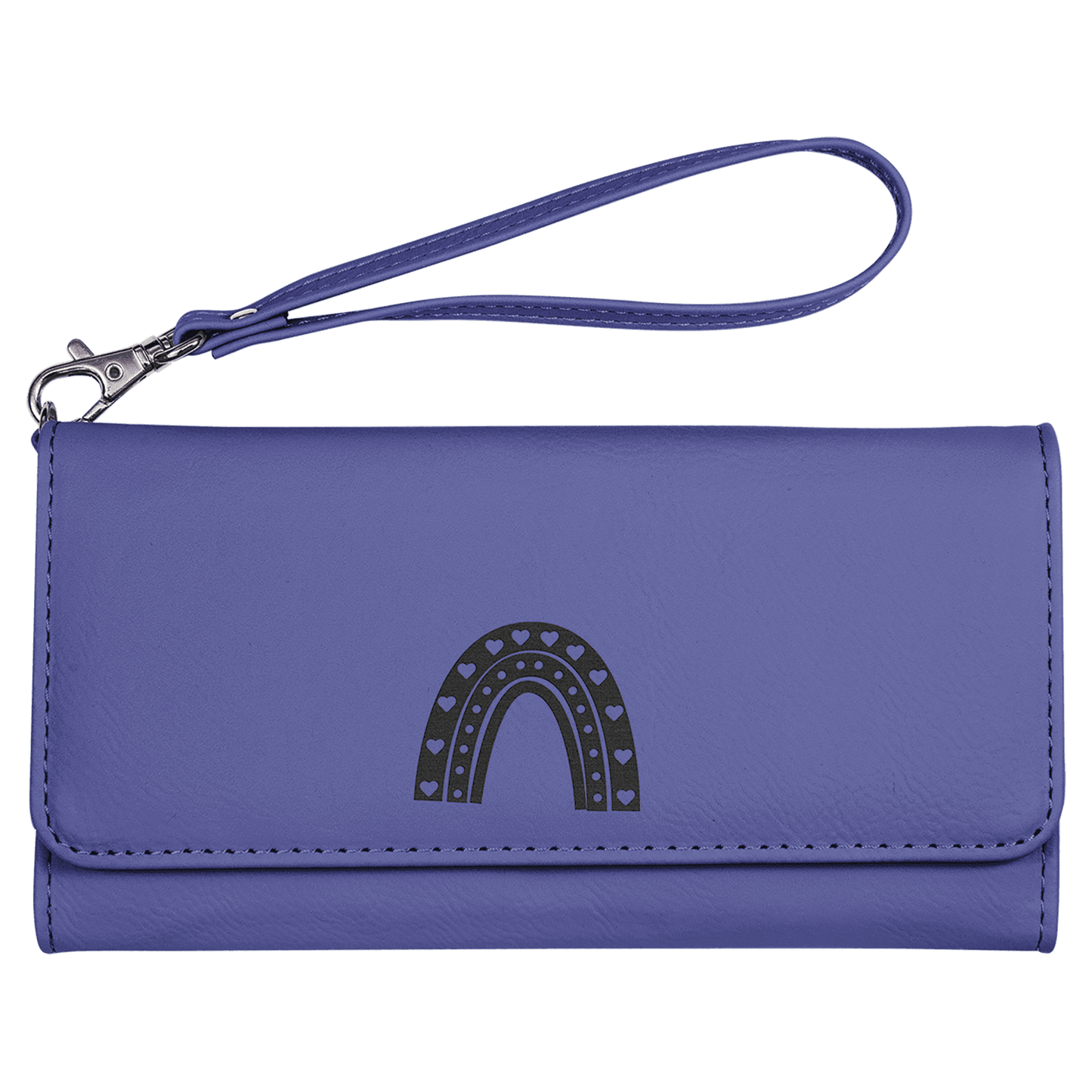 Purple Engravable Leatherette Wallet with Strap - 7 1/2" x 4"