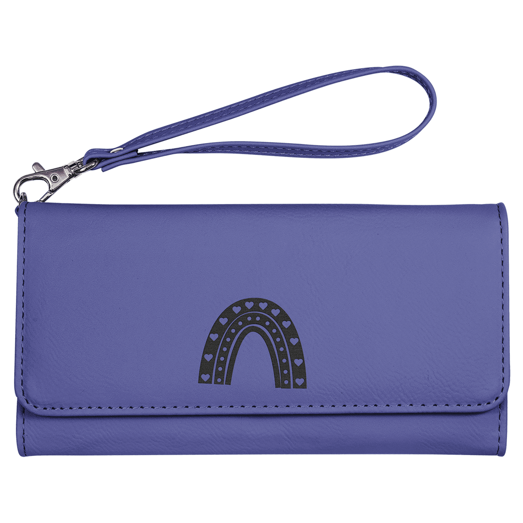 Purple Engravable Leatherette Wallet with Strap - 7 1/2" x 4"