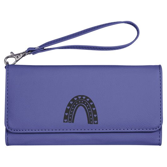 Purple Engravable Leatherette Wallet with Strap - 7 1/2" x 4"