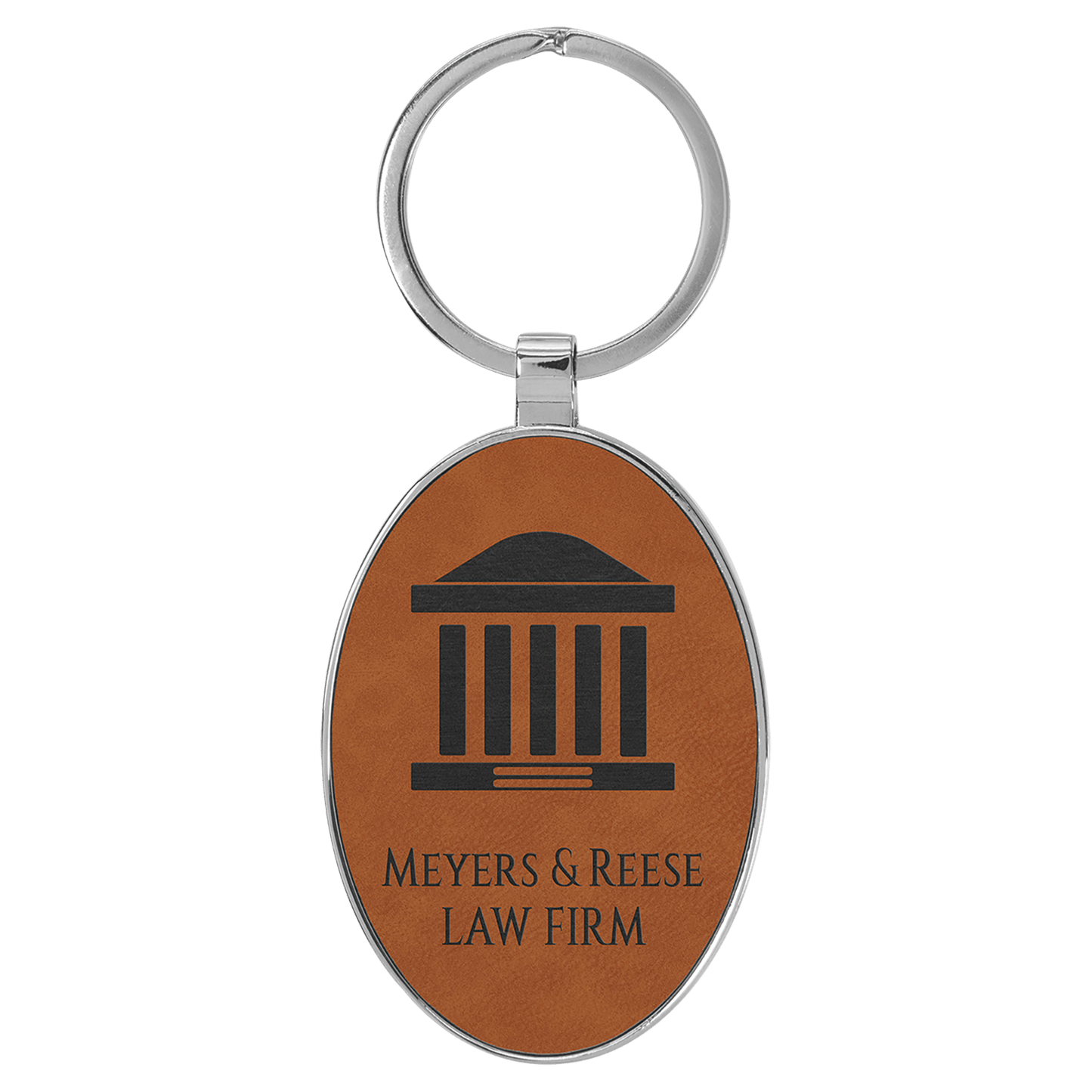Engravable Leatherette/Metal Rawhide Oval Keychain - 3" x 1 3/4"