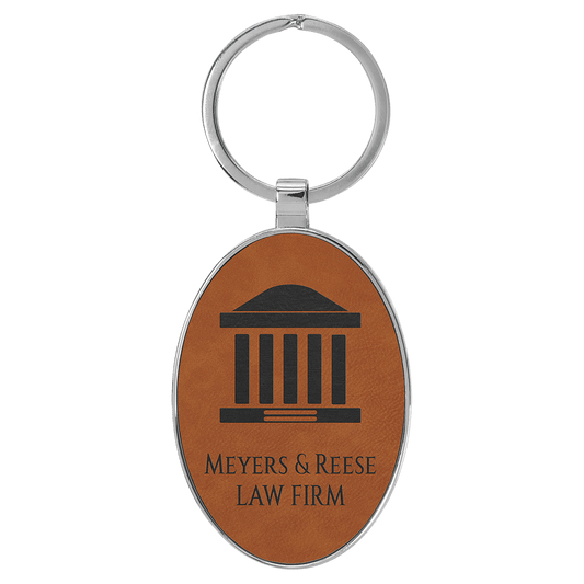 3" x 1 3/4" Laserable Leatherette/Metal Rawhide Oval Keychain