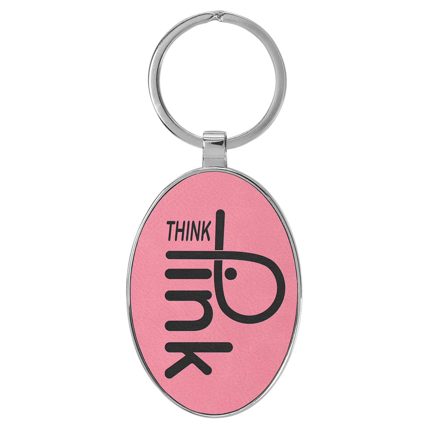 Engravable Leatherette/Metal Pink Oval Keychain - 3" x 1 3/4"