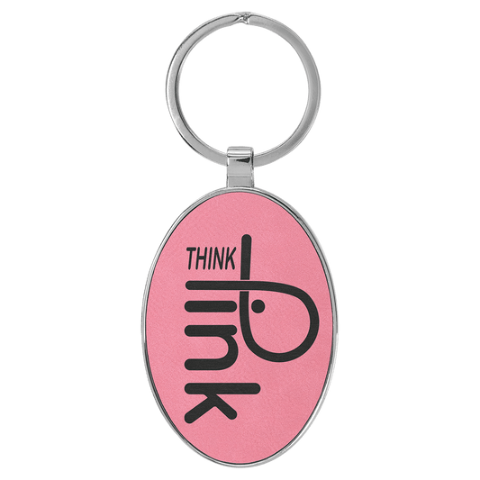 Engravable Leatherette/Metal Pink Oval Keychain - 3" x 1 3/4"