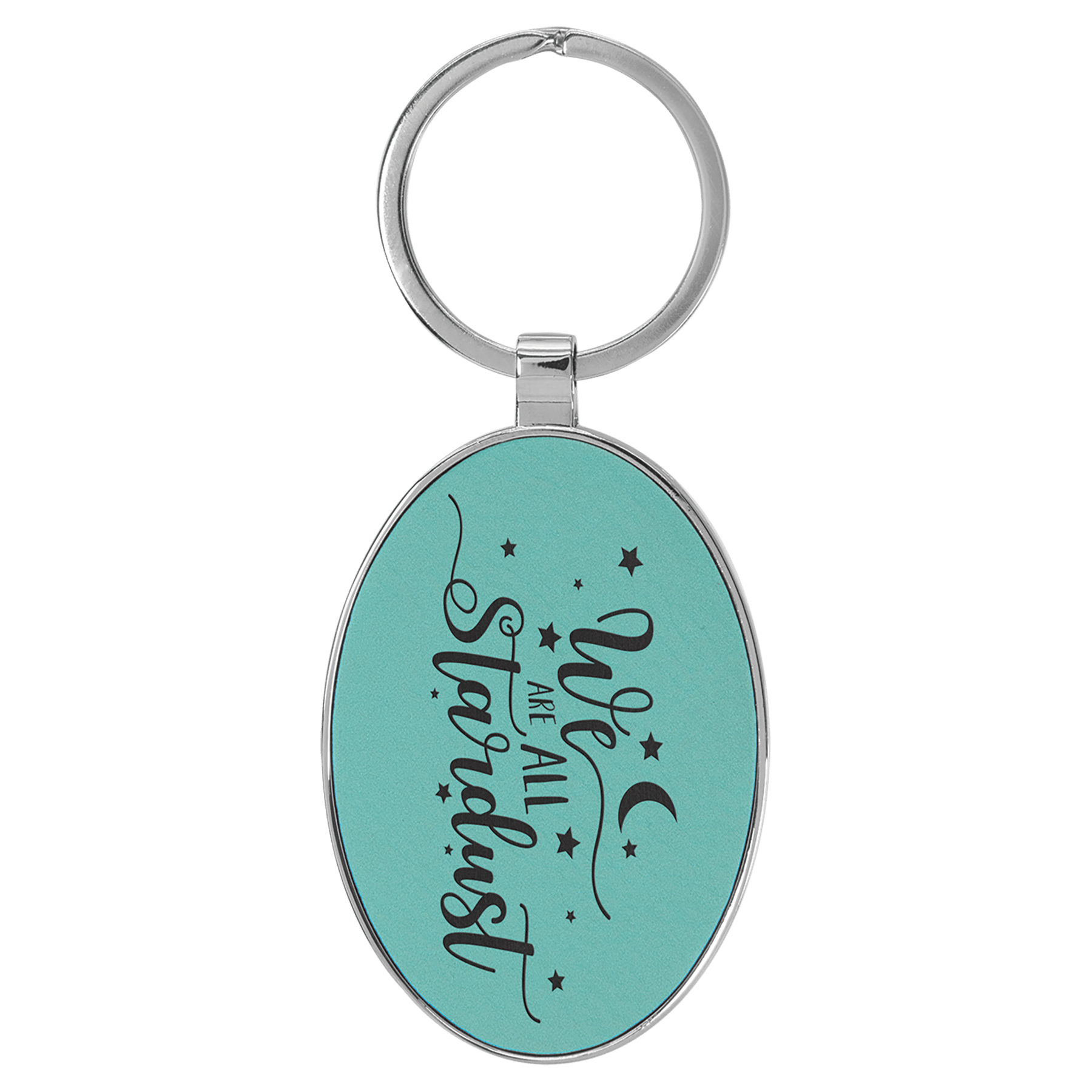 Engravable Leatherette/Metal Teal Oval Keychain - 3" x 1 3/4"