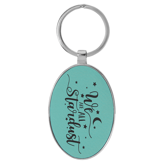 Engravable Leatherette/Metal Teal Oval Keychain - 3" x 1 3/4"