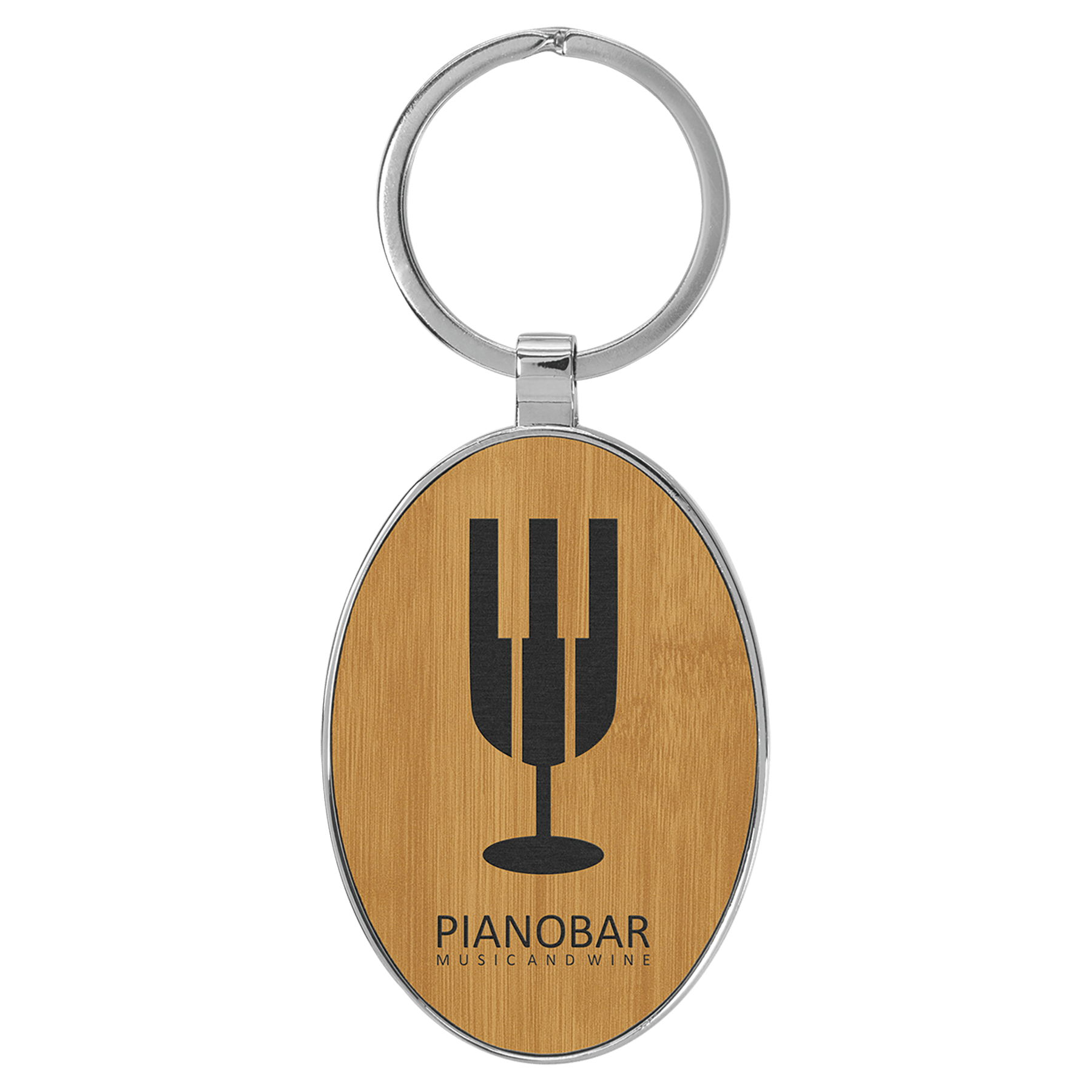 Engravable Leatherette/Metal Bamboo Oval Keychain - 3" x 1 3/4"