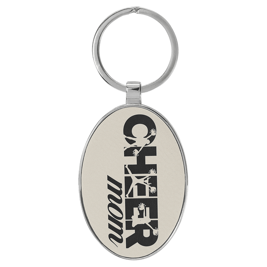 Engravable Leatherette/Metal White/Black Oval Keychain - 3" x 1 3/4"