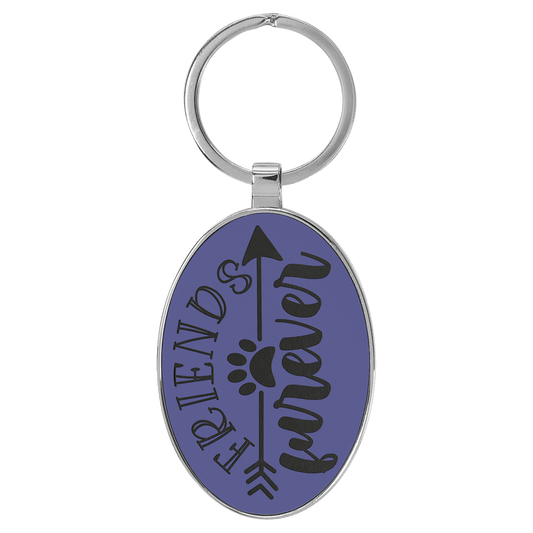 Engravable Leatherette/Metal Purple Oval Keychain - 3" x 1 3/4"