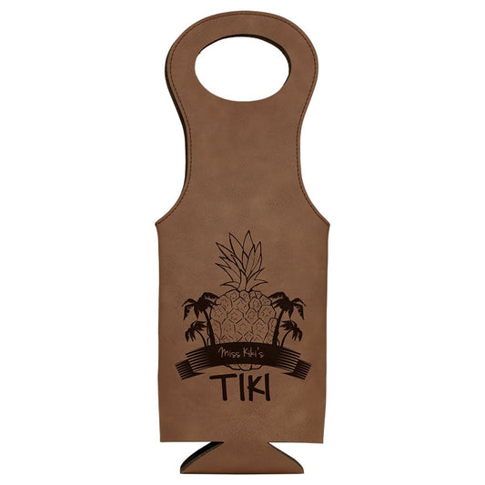 Dark Brown Engravable Leatherette Wine Bag