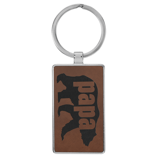 2 3/4" x 1 1/4" Laserable Leatherette/Metal Dark Brown Rectangle Keychain