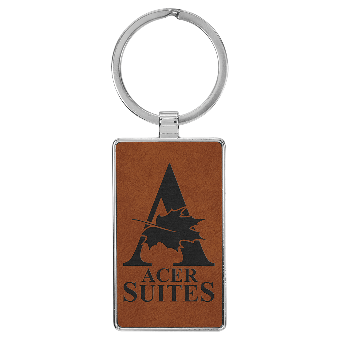 Engravable Leatherette/Metal Rawhide Rectangle Keychain - 2 3/4" x 1 1/4"