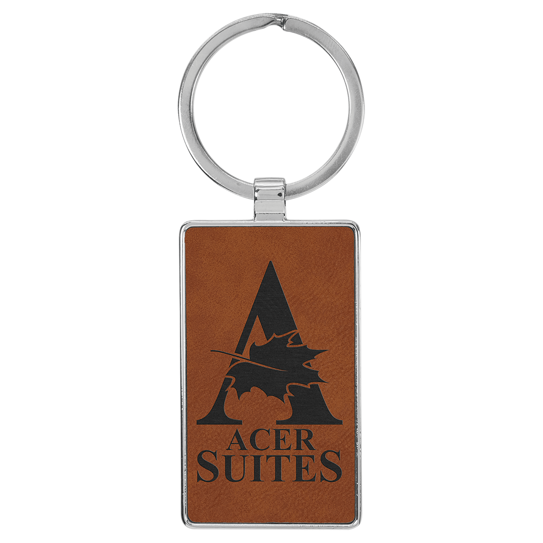 Engravable Leatherette/Metal Rawhide Rectangle Keychain - 2 3/4" x 1 1/4"